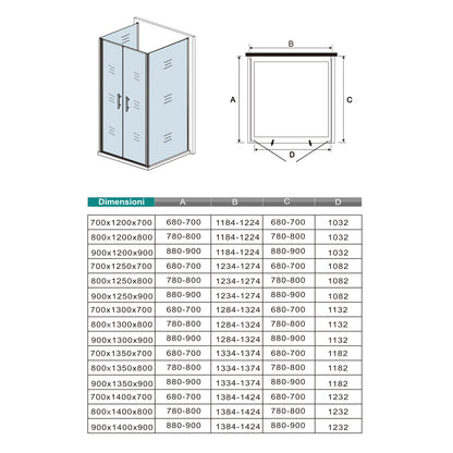 195cm Box Doccia a Tre Lati Porta Battente Saloon Doppia Parete Fissa Vetro da 6mm Temperato Anticalcare Barra Stabilizzatrice 45cm Cromo Lucido