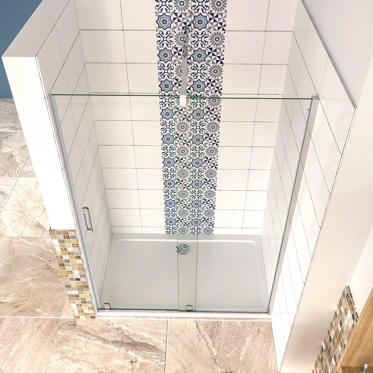 Aica 195 cm Porta Doccia Per Nicchia Anta Scorrevole in Vetro 8 mm Temperato Trasparente Anticalcare Rinforzata da Barra Stabilizzatrice