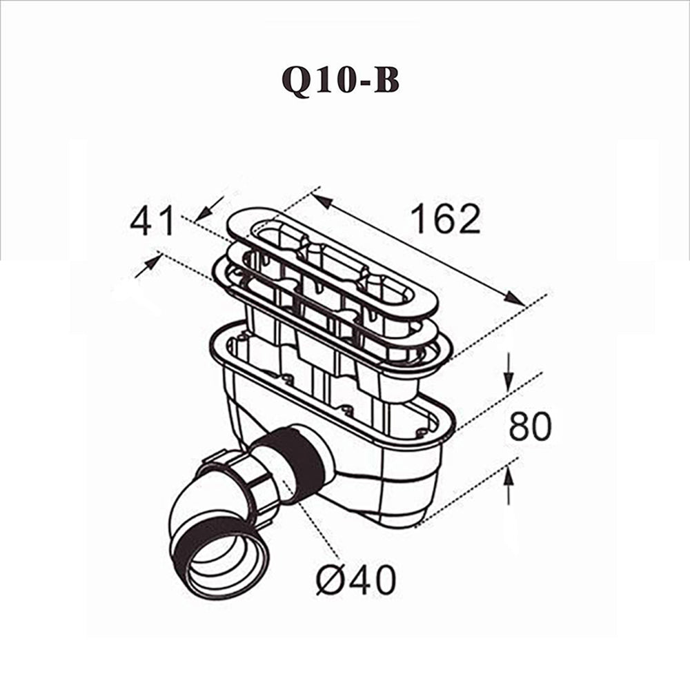 Sifone Pilettone di Scarico 162x41x80 mm con Uscita Orizzontale e Tubo Regolabile da 300 a 980 mm per Piatto Doccia Aica