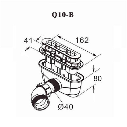 Sifone Pilettone di Scarico 162x41x80 mm con Uscita Orizzontale e Tubo Regolabile da 300 a 980 mm per Piatto Doccia Aica