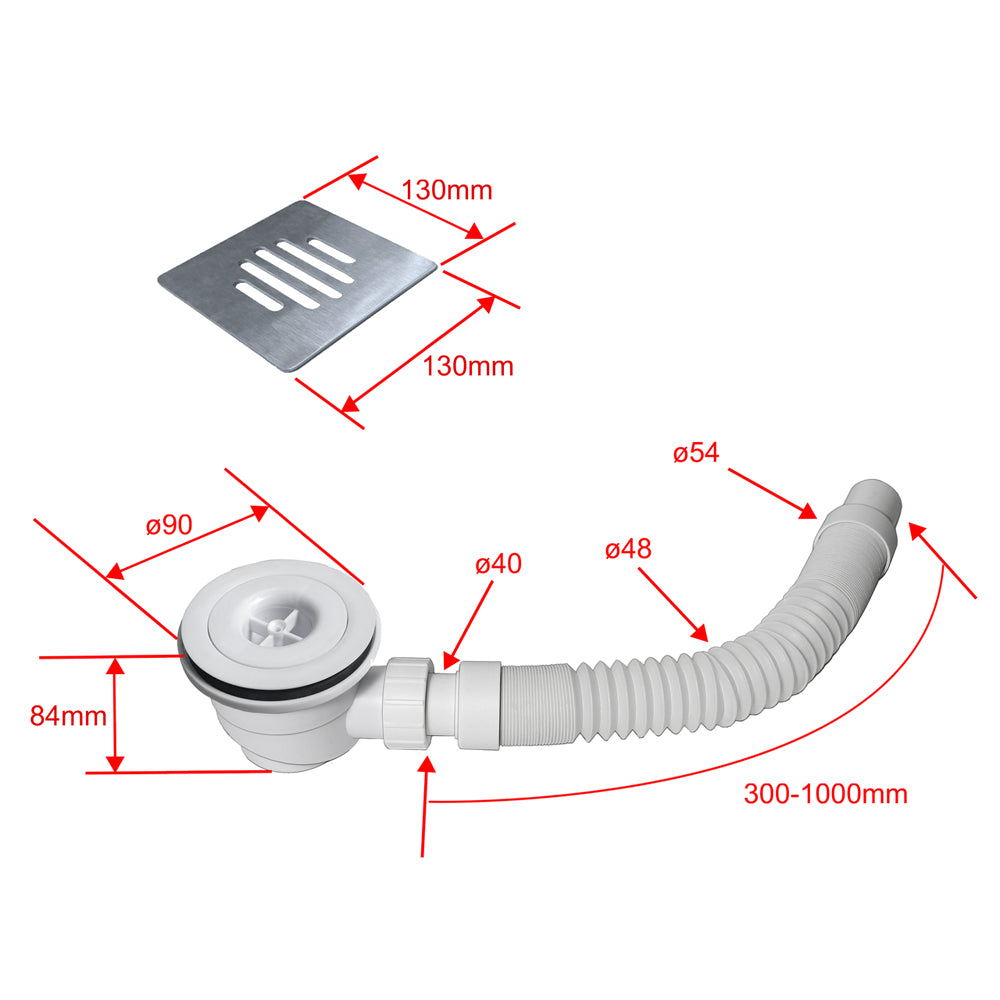 Piatto Doccia Bianco di Spessore da 3cm Ultrasottile in Marmo e Resina Effetto Ardesia Ruvido Piletta e Tubo inclusi