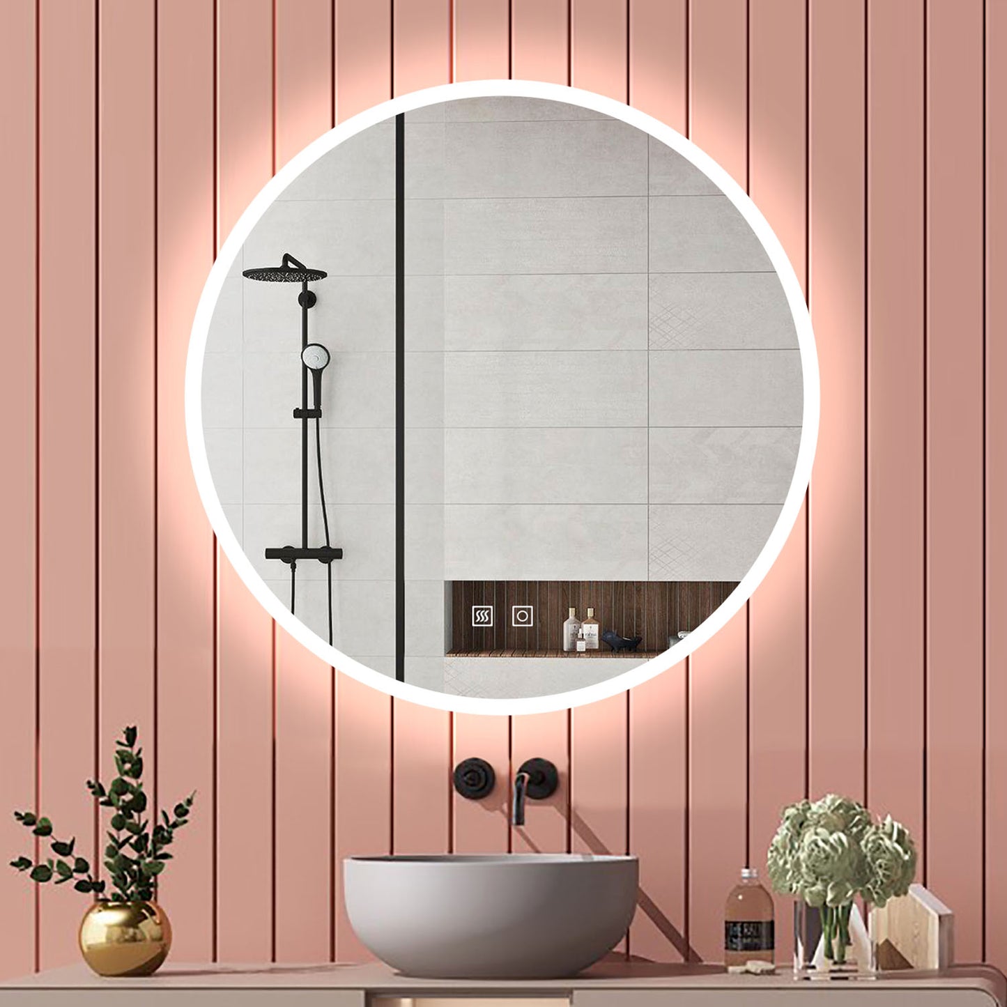 Aica Specchio Rotondo Bagno Led 60/70/80cm Due interruttori a sfioramento, 3 Temperature di Colore con Antiappannamento, Retroilluminato 60cm Luce regolabile(Giallo caldo - Bianco freddo)