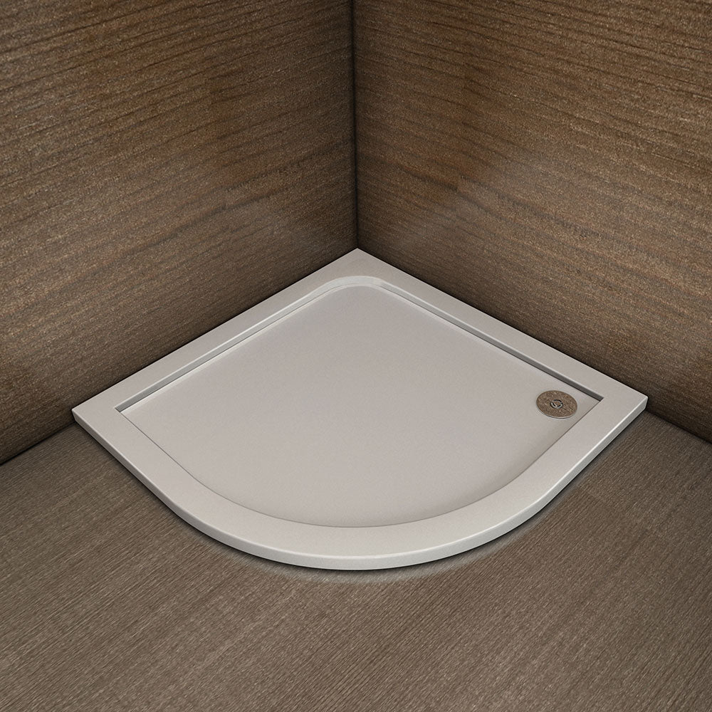 Aica Piatto Doccia Semicircolare Dimensioni Multiple In Marmo Minerale e Resina Mista Ultraslim Bianco Lucido Con Plinto Antiscivolo Antibatterico