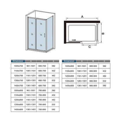 185cm Box Doccia Angolare Porta Scorrevole con Parete Fissa Vetro Temperato 5mm Trasparente Profilo Nero Opaco