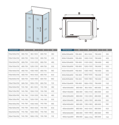 185 cm Box Doccia a Tre Lati Porta Scorrevole con Doppia Parete Fissa Vetro Temperato 5 mm Trasparente Telaio Cromato Lucido