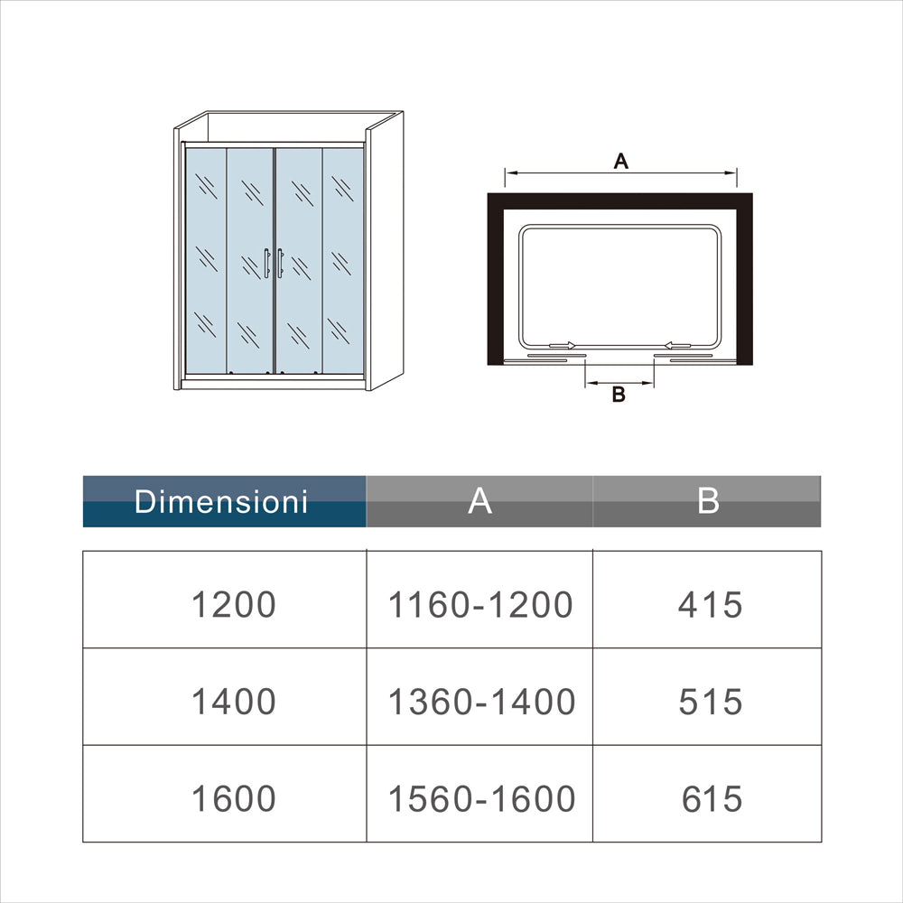 Porta Doccia Per Nicchia Doppie Ante Scorrevoli Ingresso Centrale In Vetro 5mm Temperato Trasparente Profilo Cromo Lucido