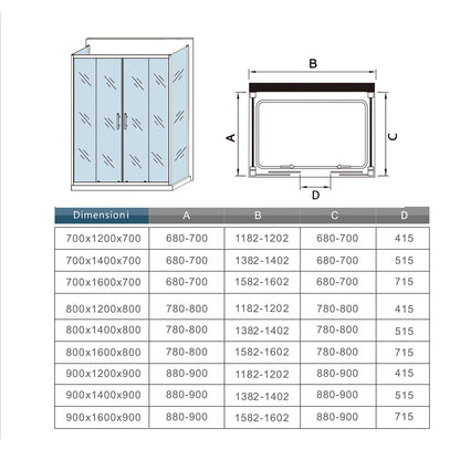 Box Doccia A Tre Lati Alto 185cm Porta Scorrevole 2 Ante Mobili 2 Pareti Laterali Vetro Temperato Trasparente Da 5mm Cromo Lucido