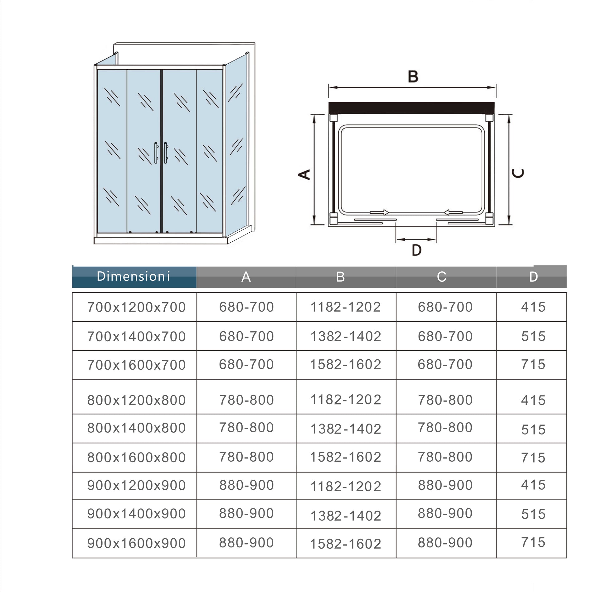 Aica Box Doccia A 3 Lati Alto 190cm Porta Scorrevole 2 Ante Mobili 2 Ante Fisse 2 Pareti Laterali Vetro Trasparente Da 5mm