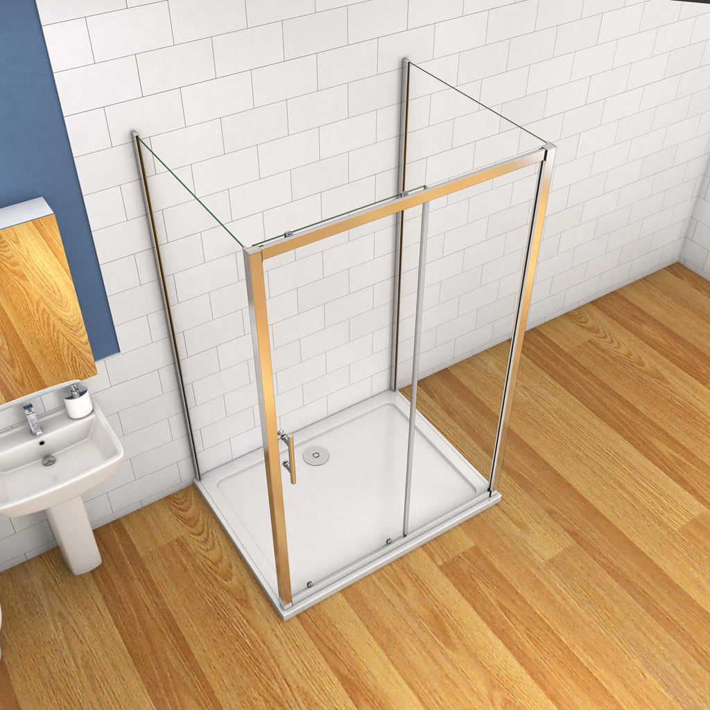 185 cm Box Doccia a Tre Lati Porta Scorrevole con Doppia Parete Fissa Vetro Temperato 5 mm Trasparente Telaio Cromato Lucido