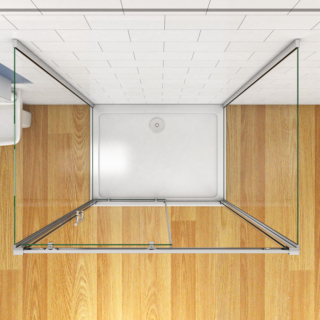 185 cm Box Doccia a Tre Lati Porta Scorrevole con Doppia Parete Fissa Vetro Temperato 5 mm Trasparente Telaio Cromato Lucido