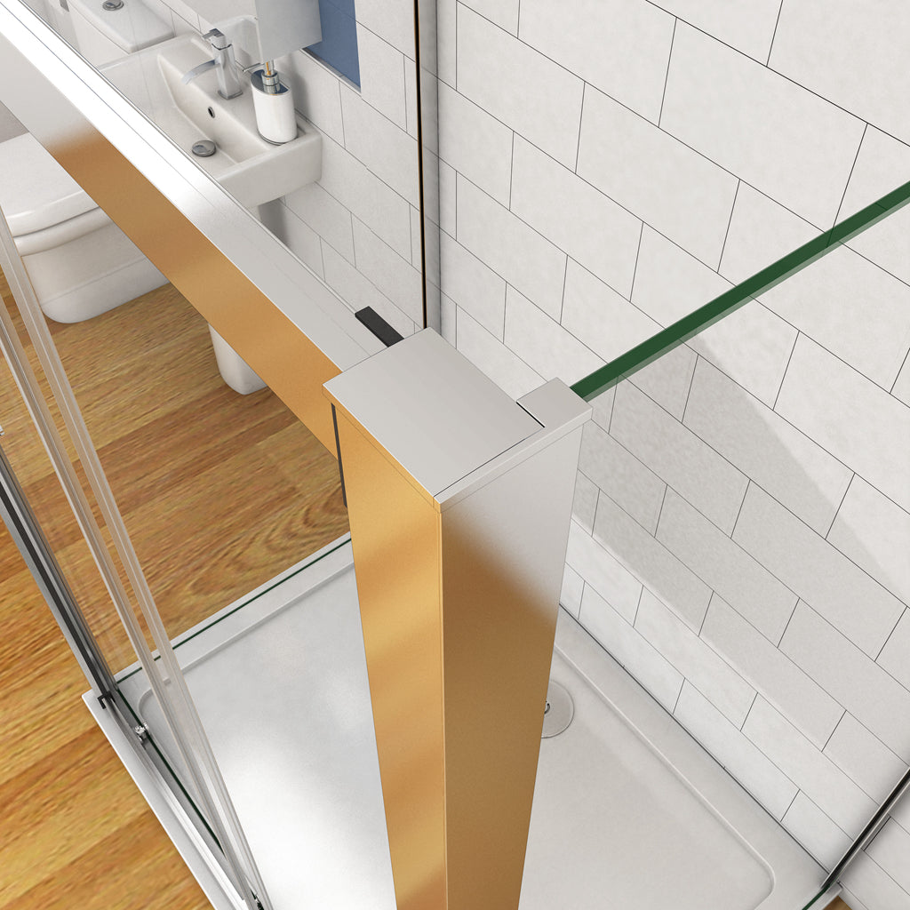 185 cm Box Doccia a Tre Lati Porta Scorrevole con Doppia Parete Fissa Vetro Temperato 5 mm Trasparente Telaio Cromato Lucido