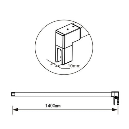 Aica Walk In Parete Per Doccia Con Barra Stabilizzatrice 140cm Vetro 8mm Temperato Trasparente Anticalcare Alta 200 cm