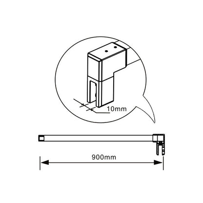 Box Doccia Walk In Parete Fissa in Vetro Temperato da 10 mm Trasparente Anticalcare con Barra Stabilizzatrice 90cm Nero Opaco