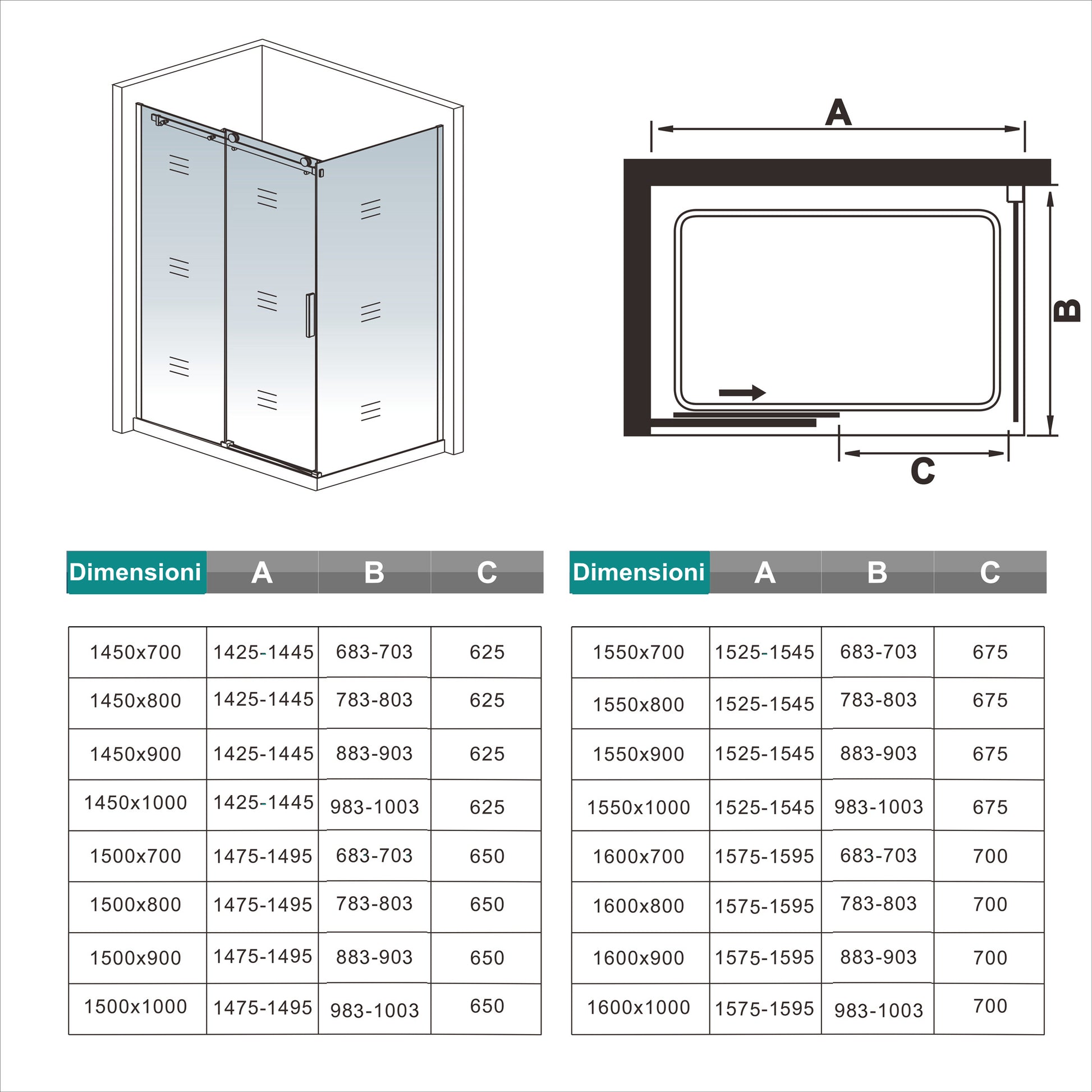 Aica 195cm Box Doccia Angolare Porta Scorrevole Ingresso Laterale Vetro 8mm Temperato Anticalcare Trasparente Telaio Cromato Lucido