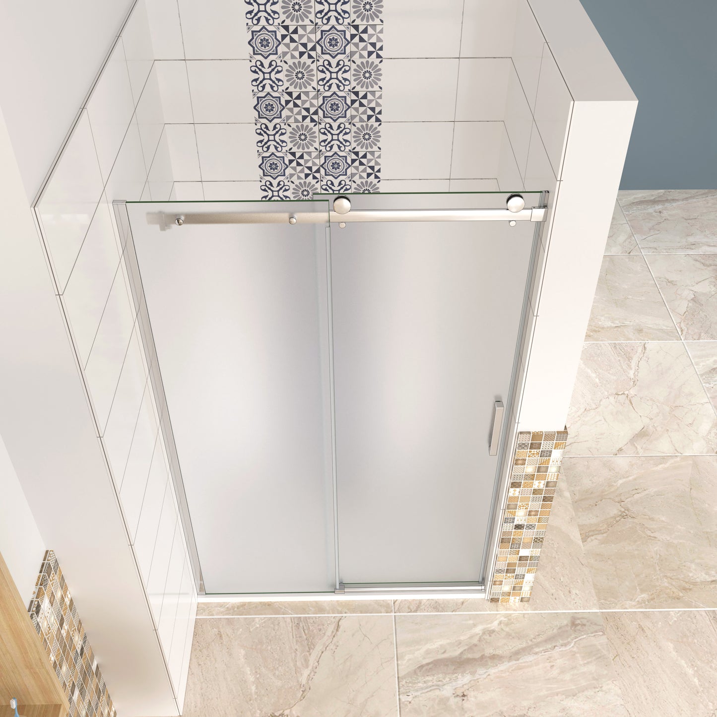 Aica 195 cm Box Doccia Per Nicchia Porta Scorrevole Ingresso Destro Vetro 8 mm Temperato Anticalcare Satinato Opaco