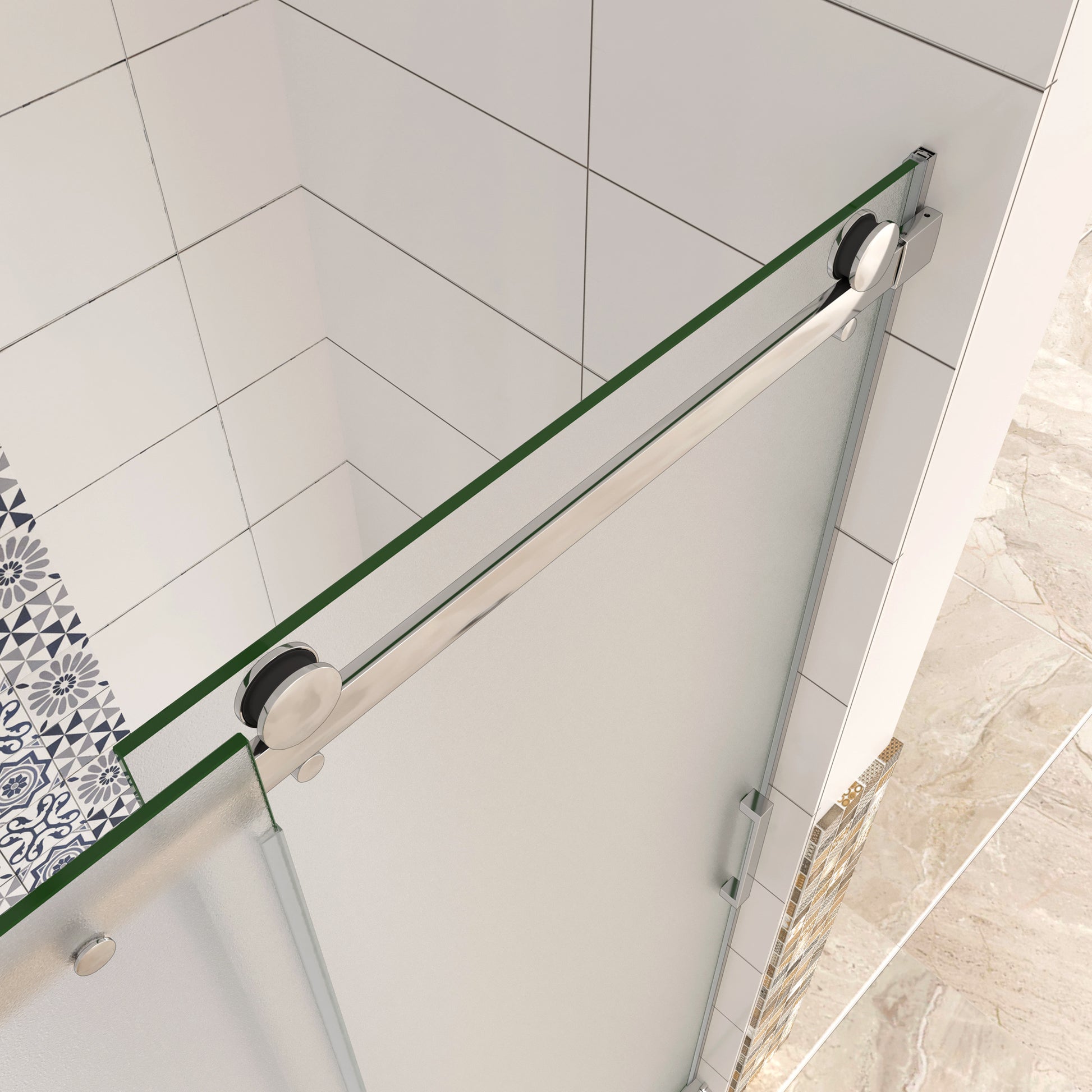 Aica 195 cm Box Doccia Per Nicchia Porta Scorrevole Ingresso Destro Vetro 8 mm Temperato Anticalcare Satinato Opaco