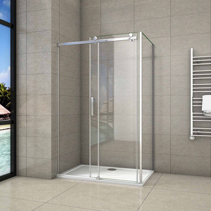 Aica 195 cm Box Doccia Angolare Porta Scorrevole con Parete Laterale Vetro 8 mm Temperato Trasparente Anticalcare Telaio Cromato Lucido