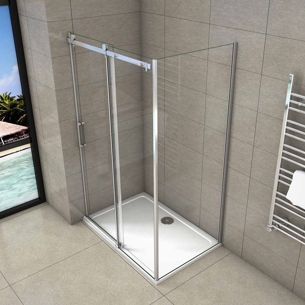 Aica 195 cm Box Doccia Angolare Porta Scorrevole con Parete Laterale Vetro 8 mm Temperato Trasparente Anticalcare Telaio Cromato Lucido