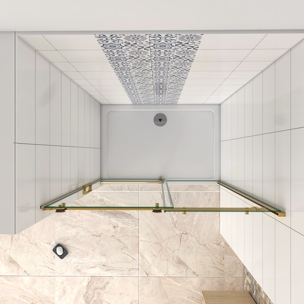 Aica 195 cm Box Doccia Per Nicchia Porta Scorrevole Vetro 8mm Temperato Trasparente Anticalcare Telaio Cromato Lucido Finitura Oro