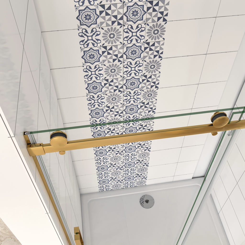 Aica 195 cm Box Doccia Per Nicchia Porta Scorrevole Vetro 8mm Temperato Trasparente Anticalcare Telaio Cromato Lucido Finitura Oro