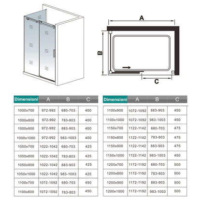 Aica 195 cm Box Doccia Angolare Porta Scorrevole con Parete Laterale Vetro 8 mm Temperato Trasparente Anticalcare Telaio Cromato Lucido