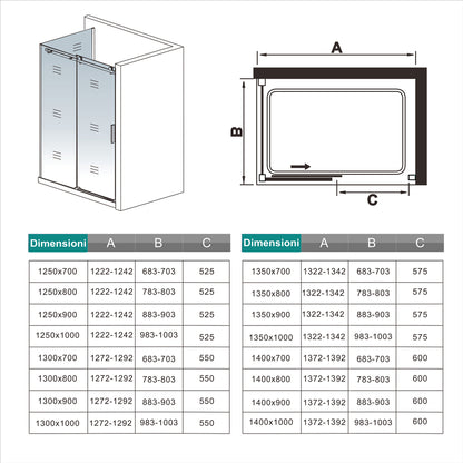 Aica 195 cm Box Doccia Angolare Porta Scorrevole con Parete Laterale Vetro 8 mm Temperato Trasparente Anticalcare Telaio Cromato Lucido