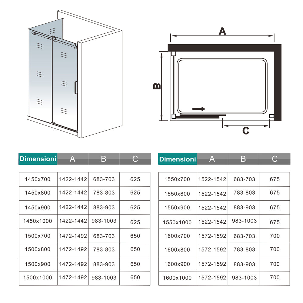 Aica 195 cm Box Doccia Angolare Porta Scorrevole con Parete Laterale Vetro 8 mm Temperato Trasparente Anticalcare Telaio Cromato Lucido