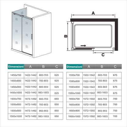 Aica 195 cm Box Doccia Angolare Porta Scorrevole con Parete Laterale Vetro 8 mm Temperato Trasparente Anticalcare Telaio Cromato Lucido