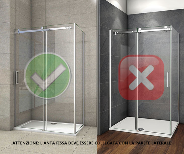 Aica 195 cm Box Doccia Angolare Porta Scorrevole con Parete Laterale Vetro 8 mm Temperato Trasparente Anticalcare Telaio Cromato Lucido