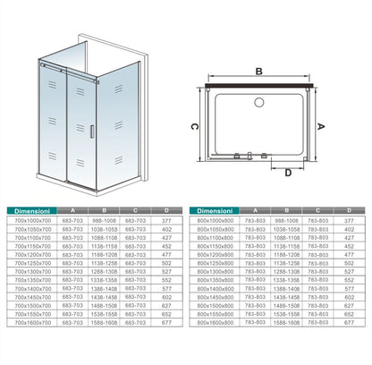 Aica 195 cm Box Doccia a Tre Lati Porta Scorrevole con 2 Pareti Laterali Vetro 8 mm Temperato Trasparente Anticalcare Telaio Cromato Lucido