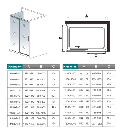 Aica 195 cm Box Doccia Angolare Porta Scorrevole con Parete Fissa Vetro 8 mm Temperato Anticalcare Telaio in Alluminio Cromato Lucido