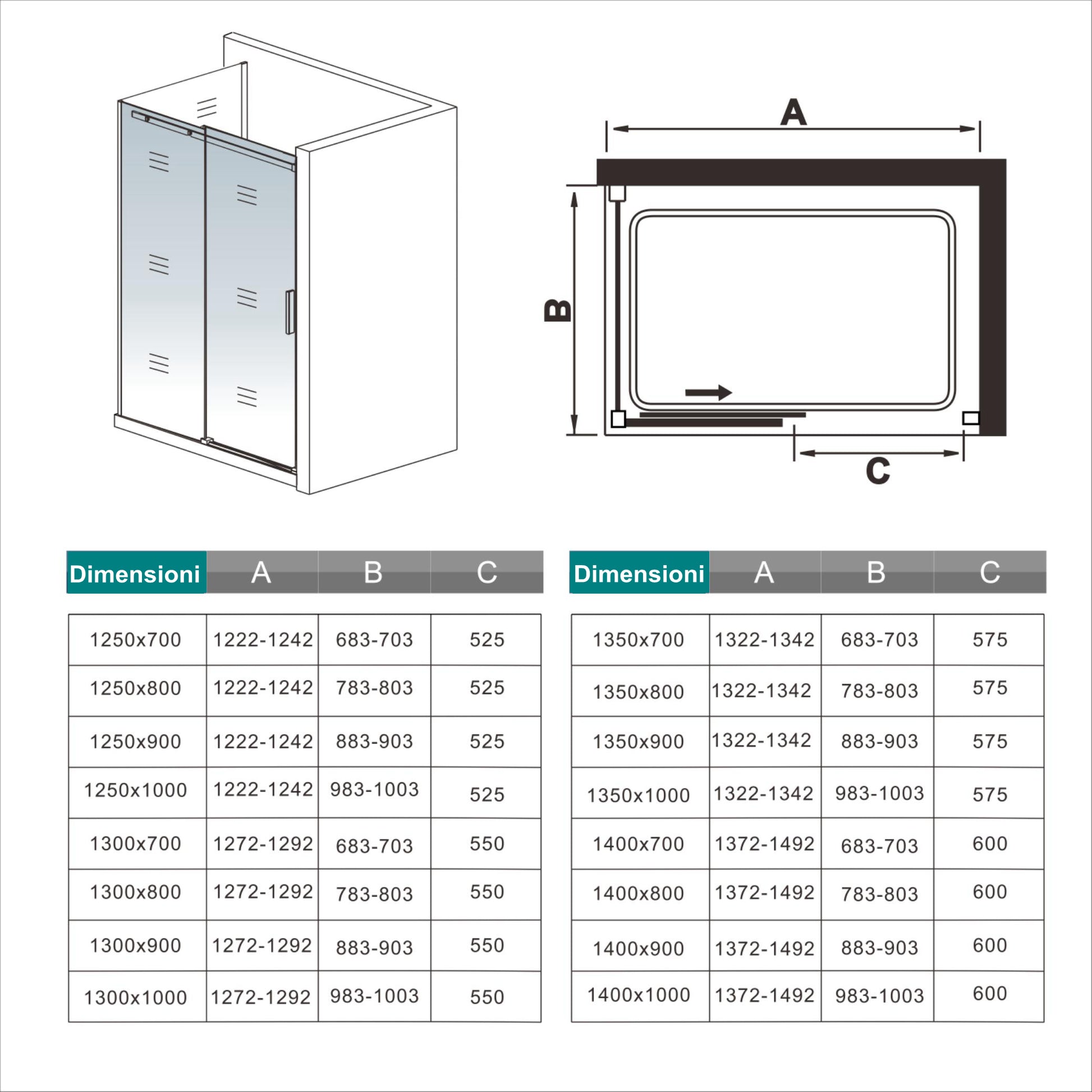 Aica 195 cm Box Doccia Angolare Porta Scorrevole con Parete Fissa Vetro 8 mm Temperato Anticalcare Telaio in Alluminio Cromato Lucido