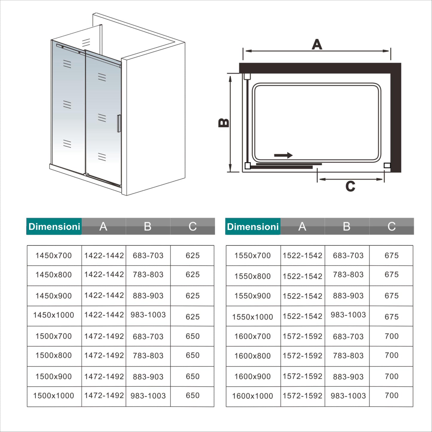 Aica 195 cm Box Doccia Angolare Porta Scorrevole con Parete Fissa Vetro 8 mm Temperato Anticalcare Telaio in Alluminio Cromato Lucido