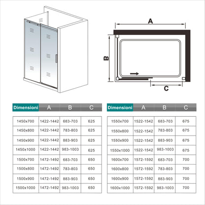 Aica 195 cm Box Doccia Angolare Porta Scorrevole con Parete Fissa Vetro 8 mm Temperato Anticalcare Telaio in Alluminio Cromato Lucido