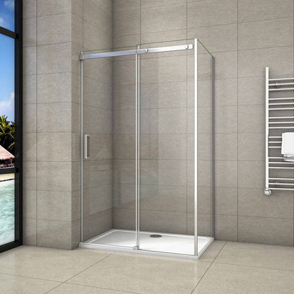 Aica 195 cm Box Doccia Angolare Porta Scorrevole con Parete Fissa Vetro 8 mm Temperato Anticalcare Telaio in Alluminio Cromato Lucido