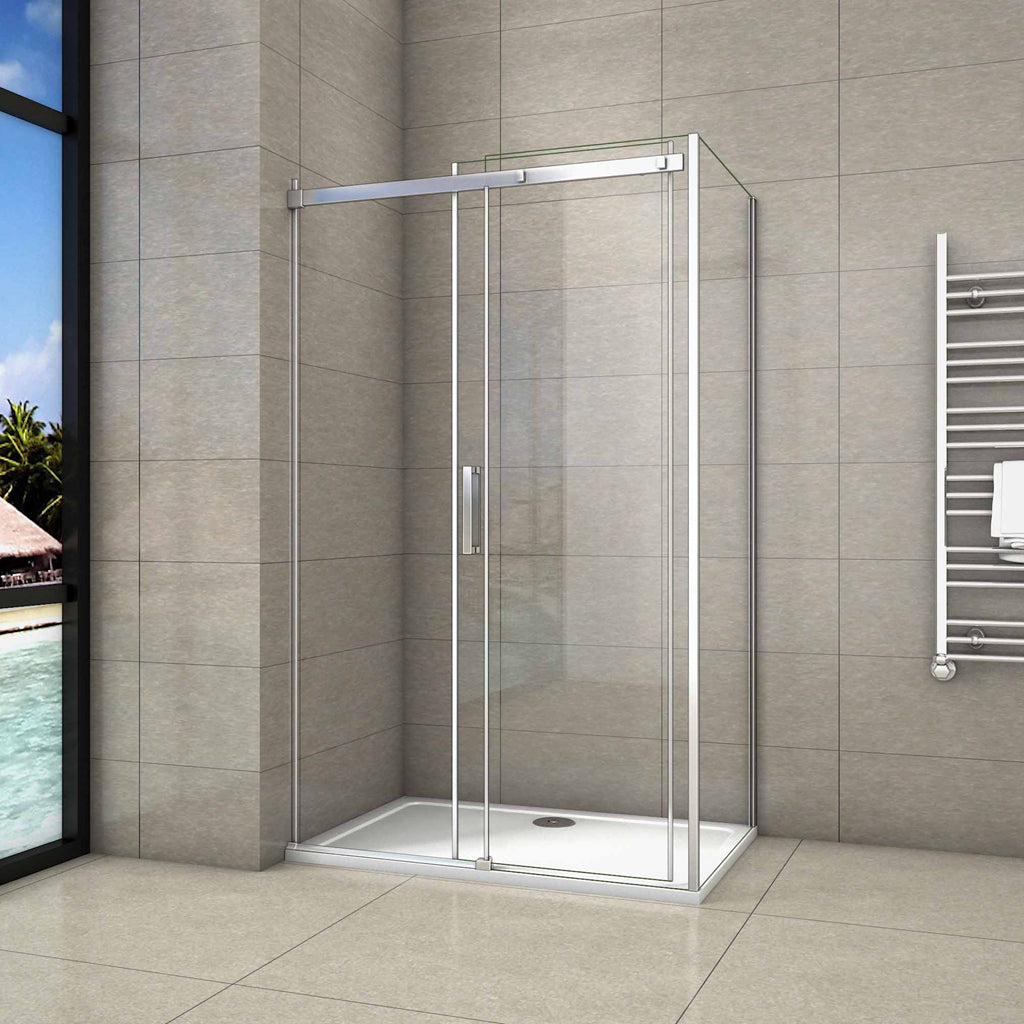 Aica 195 cm Box Doccia Angolare Porta Scorrevole con Parete Fissa Vetro 8 mm Temperato Anticalcare Telaio in Alluminio Cromato Lucido