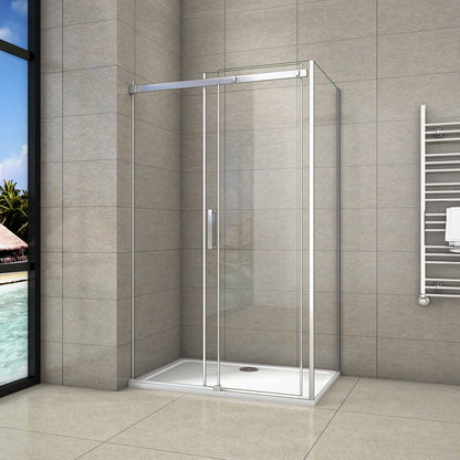 Aica 195 cm Box Doccia Angolare Porta Scorrevole con Parete Fissa Vetro 8 mm Temperato Anticalcare Telaio in Alluminio Cromato Lucido