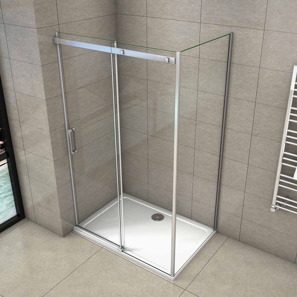 Aica 195 cm Box Doccia Angolare Porta Scorrevole con Parete Fissa Vetro 8 mm Temperato Anticalcare Telaio in Alluminio Cromato Lucido