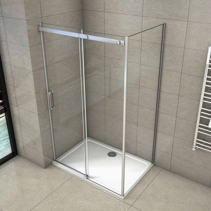 Aica 195 cm Box Doccia Angolare Porta Scorrevole con Parete Fissa Vetro 8 mm Temperato Anticalcare Telaio in Alluminio Cromato Lucido