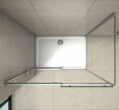 Aica 195 cm Box Doccia Angolare Porta Scorrevole con Parete Fissa Vetro 8 mm Temperato Anticalcare Telaio in Alluminio Cromato Lucido