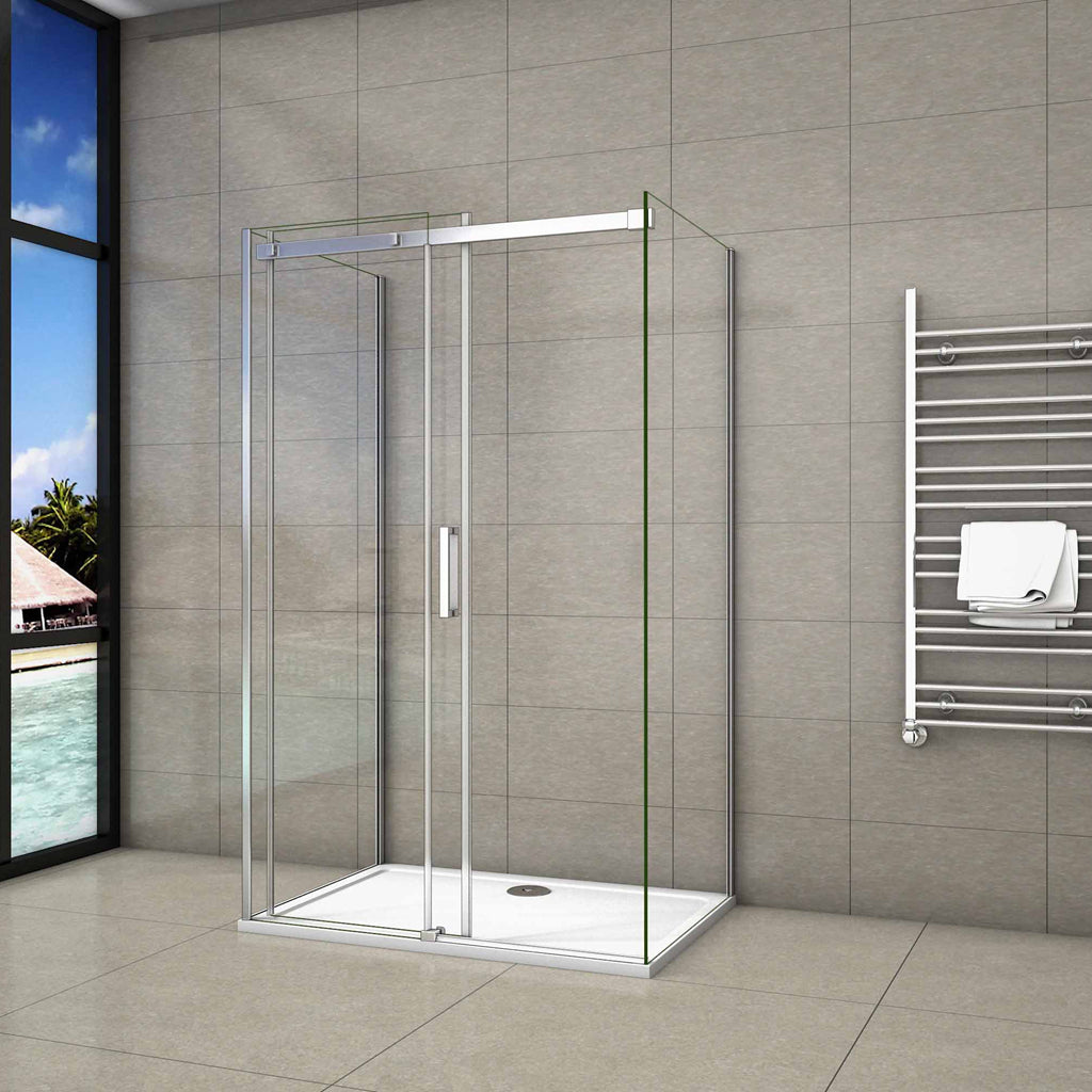Aica 195 cm Box Doccia a Tre Lati Porta Scorrevole con 2 Pareti Laterali Vetro 8 mm Temperato Trasparente Anticalcare Telaio Cromato Lucido