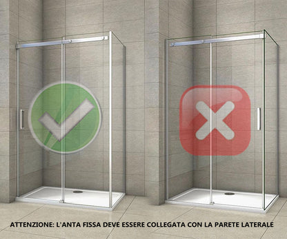 Aica 195 cm Box Doccia Angolare Porta Scorrevole con Parete Fissa Vetro 8 mm Temperato Anticalcare Telaio in Alluminio Cromato Lucido
