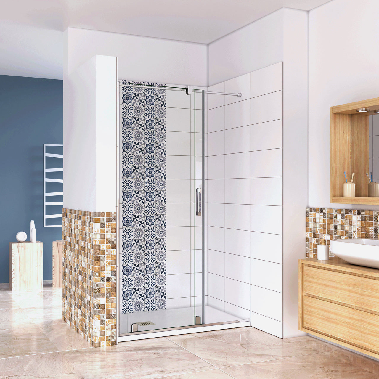 Aica 195 cm Porta Doccia Per Nicchia Anta Scorrevole in Vetro 8 mm Temperato Trasparente Anticalcare Rinforzata da Barra Stabilizzatrice