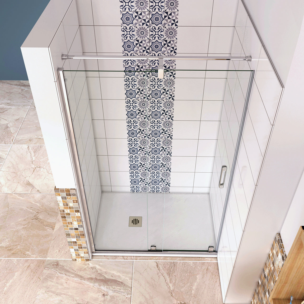 Aica 195 cm Porta Doccia Per Nicchia Anta Scorrevole in Vetro 8 mm Temperato Trasparente Anticalcare Rinforzata da Barra Stabilizzatrice