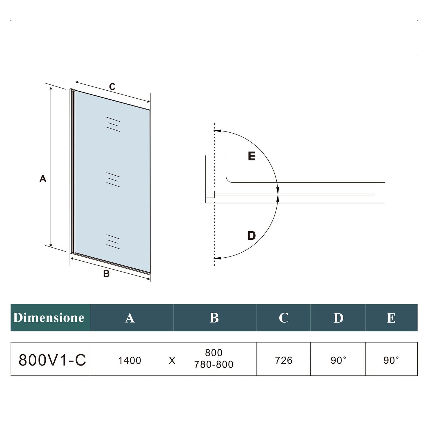 Aica 80x140 cm Sopravasca Parete Per Vasca Pannello Singolo Vetro Temperato 6 mm Trasparente Telaio Cromato Lucido