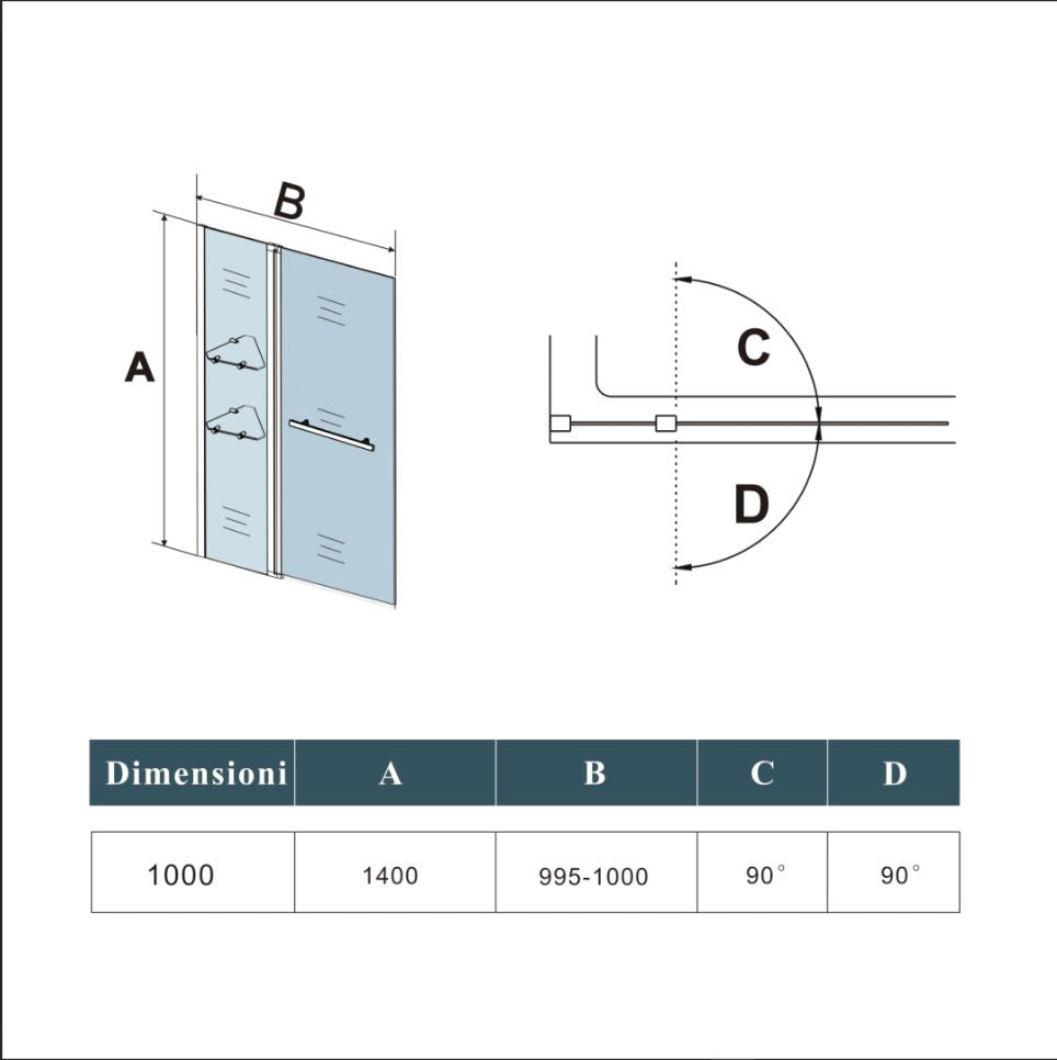 Aica Sopravasca Parete Doccia Per Vasca Girevole 180° Vetro Temperato 6mm Trasparente Inclusi Due Ripiani Maniglia Portasciugamani 100x140cm