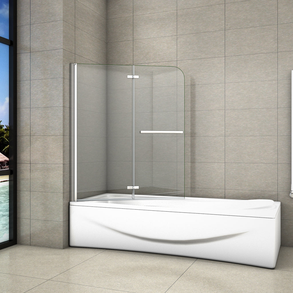 Aica 140 cm Sopravasca Parete Vasca da Bagno Due Ante Movibili con Maniglia Portasciugamani Vetro 6 mm Temperato Anticalcare