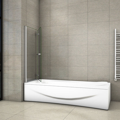 Aica 140 cm Sopravasca Parete Vasca da Bagno Due Ante Movibili con Maniglia Portasciugamani Vetro 6 mm Temperato Anticalcare