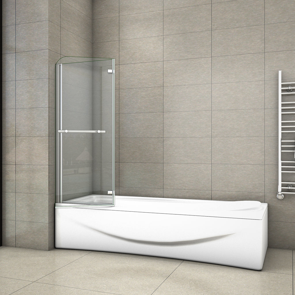 Aica 140 cm Sopravasca Parete Vasca da Bagno Due Ante Movibili con Maniglia Portasciugamani Vetro 6 mm Temperato Anticalcare