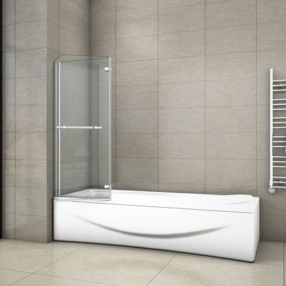 Aica 140 cm Sopravasca Parete Vasca da Bagno Due Ante Movibili con Maniglia Portasciugamani Vetro 6 mm Temperato Anticalcare